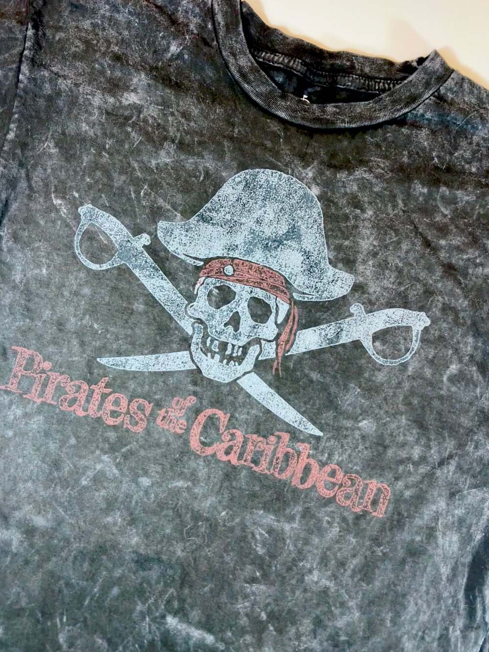 Disney Parks Pirates of the Caribbean Black Acid Wash Adult Tee - New